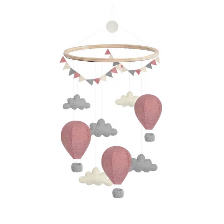 Gamcha - Schönes und mit Liebe zum Detail handgefertigtes Mobile mit Ballonen und Wolken. Das Mobile ist wunderschön mit einem niedlichen Band verpackt - perfektes Geschenk zur Babyparty, zum Geburtstag oder als Mutterschaftsgeschenk.