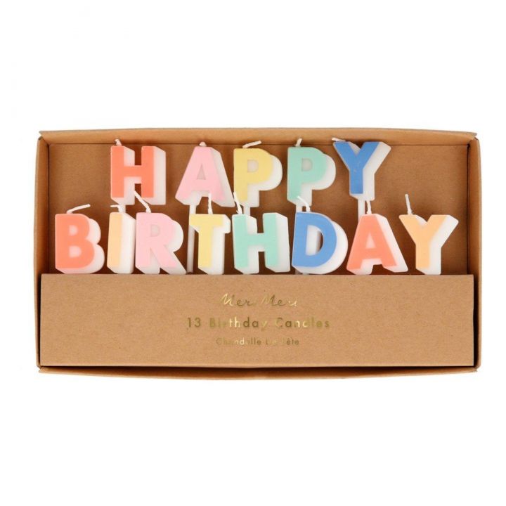 Meri Meri - Mit diesen Mini-Kerzen wird aus einer Torte ganz einfach ein Geburtstagsgenuss. Sie buchstabieren die Worte "Happy Birthday" auf farbenfrohe Weise.